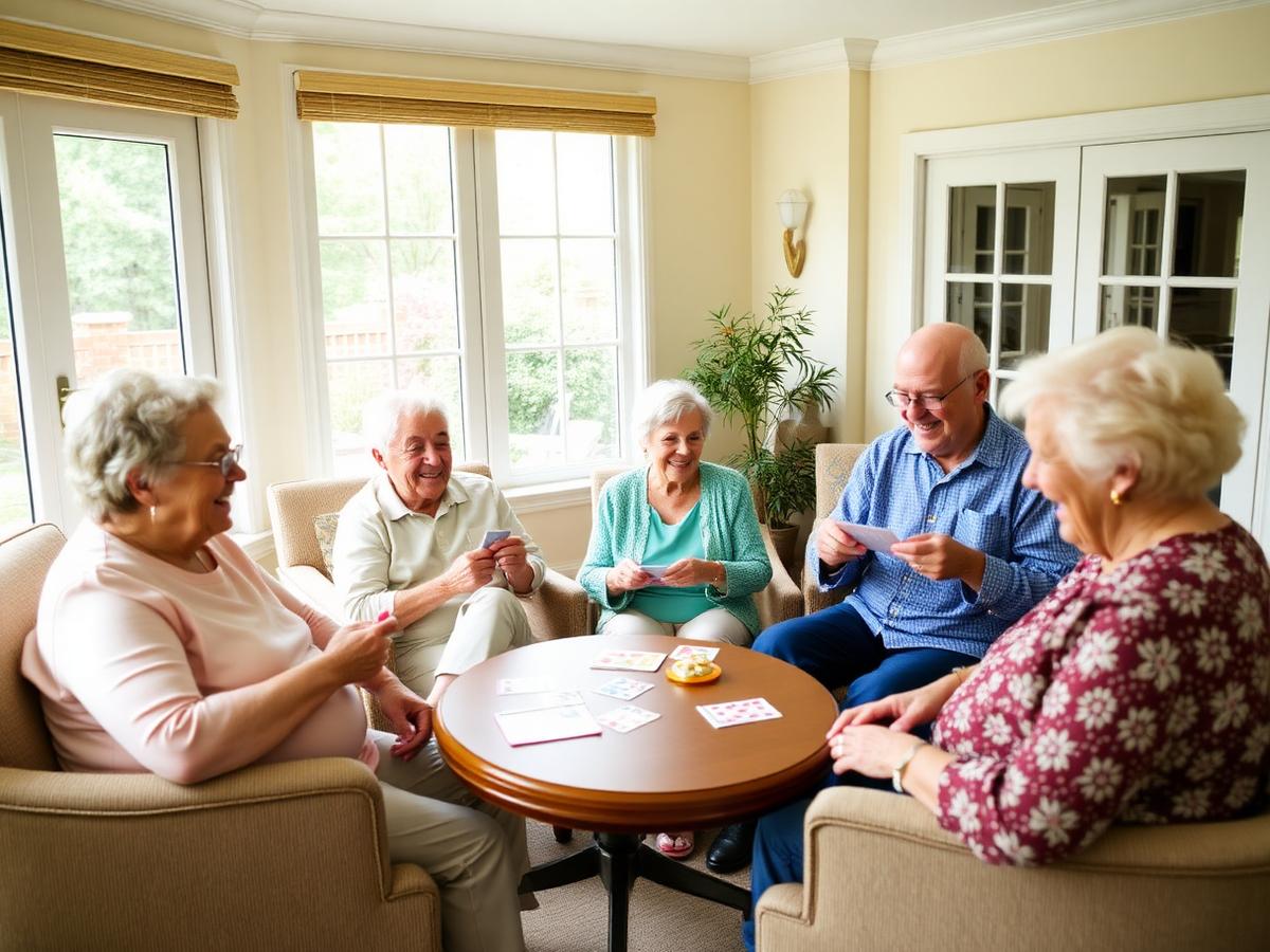 Residents enjoying group activities together in a bright, welcoming space